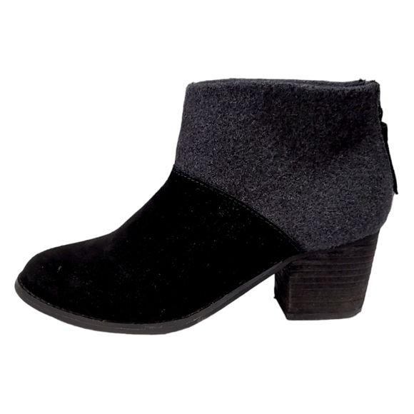 Toms Shoes - Toms Leila Black Gray Suede Wool Color Block Ankle Boot Booties Women's Size 6